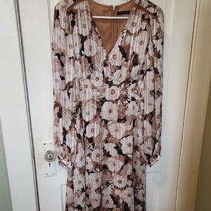 Tommy Hilfiger Brown Floral Long Sleeve Dress MIDI